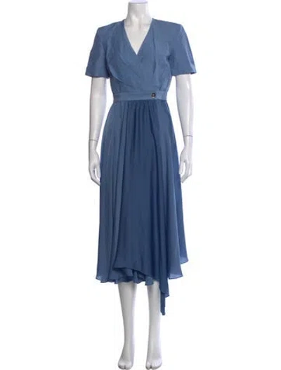 Pre-owned Sandro V-neck Midi Length Dress In Blue