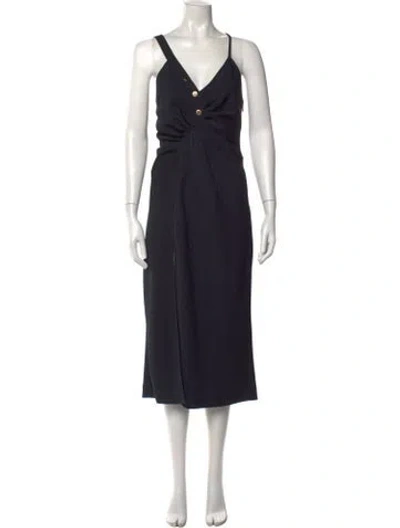 Pre-owned Sandro V-neck Midi Length Dress In Blue