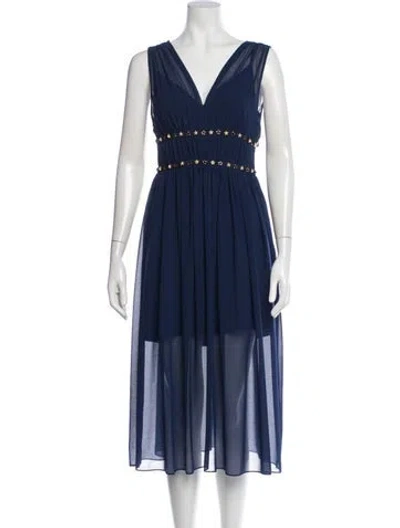 Pre-owned Sandro V-neck Midi Length Dress In Blue