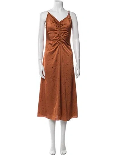 Pre-owned Sandro V-neck Midi Length Dress In Brown