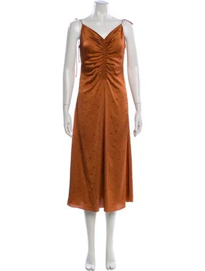 Pre-owned Sandro V-neck Midi Length Dress In Brown
