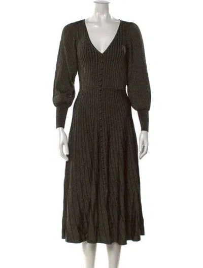 Pre-owned Sandro V-neck Midi Length Dress In Gold/metallic