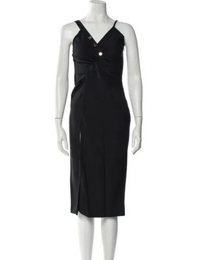 Pre-owned Sandro V-neck Midi Length Dress In Gray