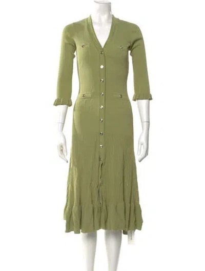 Pre-owned Sandro V-neck Midi Length Dress In Green