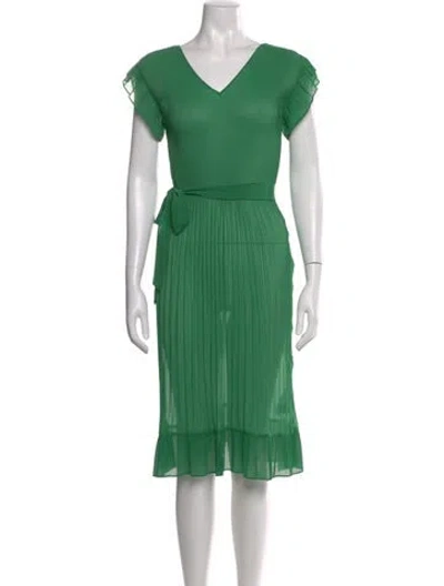 Pre-owned Sandro V-neck Midi Length Dress In Green