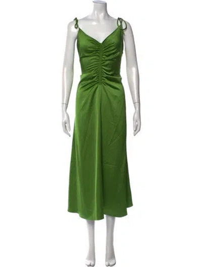 Pre-owned Sandro V-neck Midi Length Dress In Green