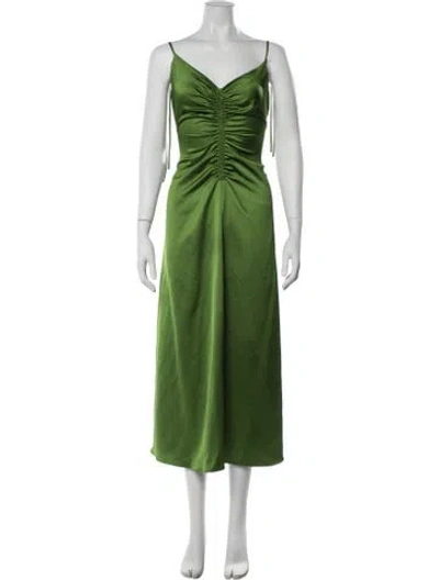 Pre-owned Sandro V-neck Midi Length Dress In Green