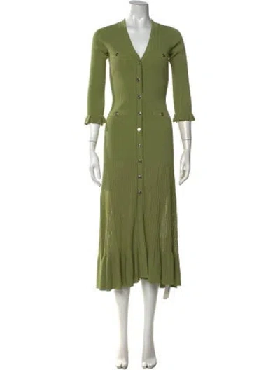 Pre-owned Sandro V-neck Midi Length Dress In Green