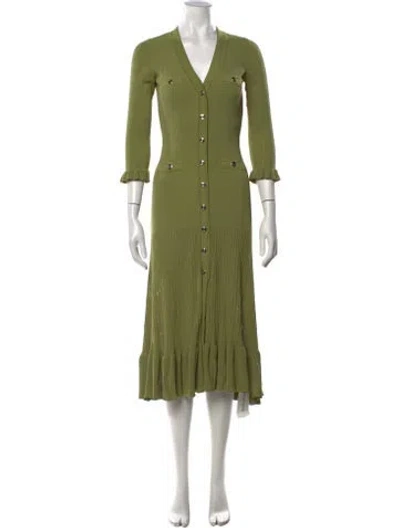 Pre-owned Sandro V-neck Midi Length Dress In Green