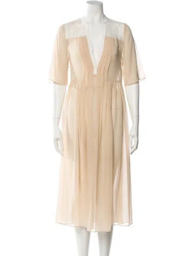 Pre-owned Sandro V-neck Midi Length Dress In Neutral