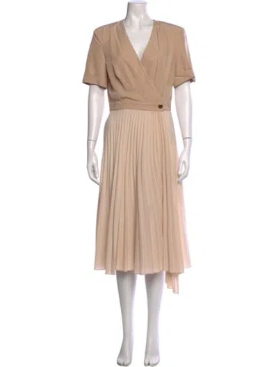 Pre-owned Sandro V-neck Midi Length Dress In Neutrals