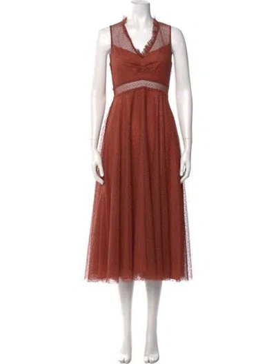 Pre-owned Sandro V-neck Midi Length Dress In Orange