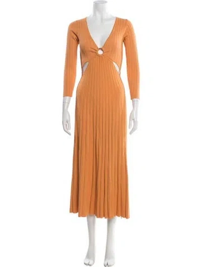 Pre-owned Sandro V-neck Midi Length Dress In Orange