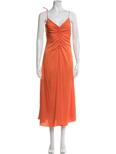 Pre-owned Sandro V-neck Midi Length Dress In Orange