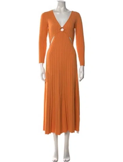 Pre-owned Sandro V-neck Midi Length Dress In Orange