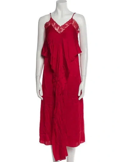 Pre-owned Sandro V-neck Midi Length Dress In Red
