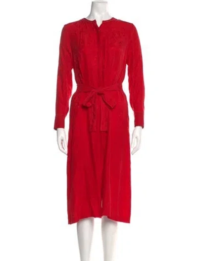 Pre-owned Sandro V-neck Midi Length Dress In Red