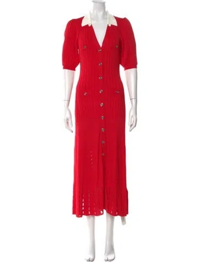Pre-owned Sandro V-neck Midi Length Dress In Red