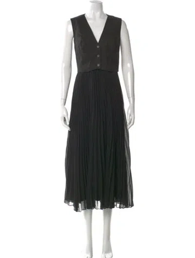 Pre-owned Sandro V-neck Midi Length Dress W/ Tags In Black