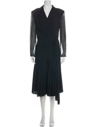 Pre-owned Sandro V-neck Midi Length Dress W/ Tags In Black