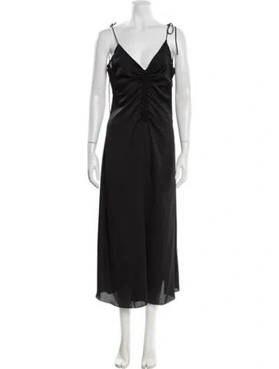Pre-owned Sandro V-neck Midi Length Dress W/ Tags In Black