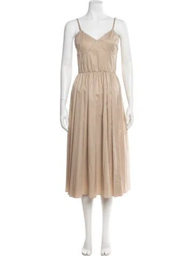 Pre-owned Sandro V-neck Midi Length Dress W/ Tags In Brown