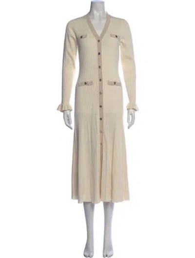 Pre-owned Sandro V-neck Midi Length Dress W/ Tags In Neutral