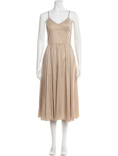 Pre-owned Sandro V-neck Midi Length Dress W/ Tags In Neutral