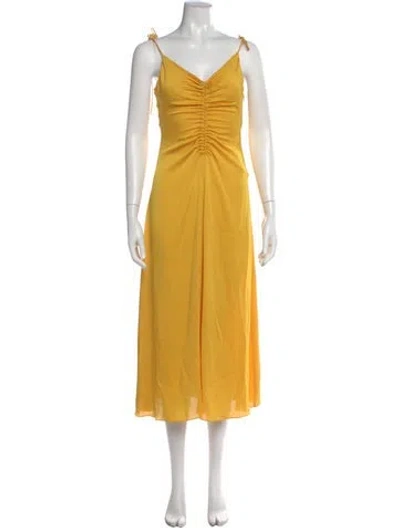 Pre-owned Sandro V-neck Midi Length Dress W/ Tags In Yellow