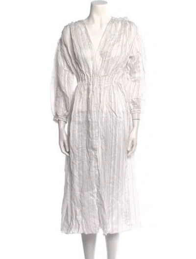 Pre-owned Sandro V-neck Midi Length Dress In White