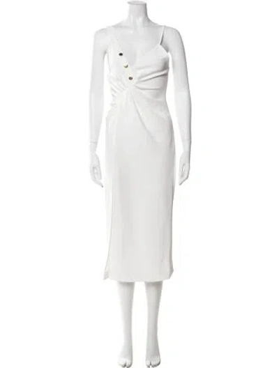 Pre-owned Sandro V-neck Midi Length Dress In White