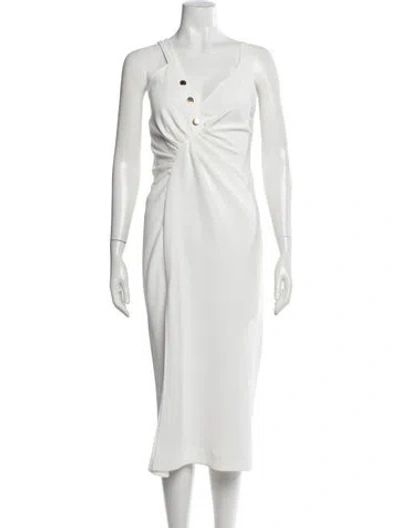 Pre-owned Sandro V-neck Midi Length Dress In White