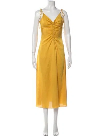 Pre-owned Sandro V-neck Midi Length Dress In Yellow