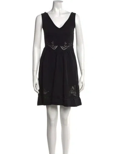 Pre-owned Sandro V-neck Mini Dress In Black