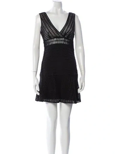 Pre-owned Sandro V-neck Mini Dress In Black