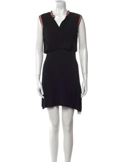 Pre-owned Sandro V-neck Mini Dress In Black