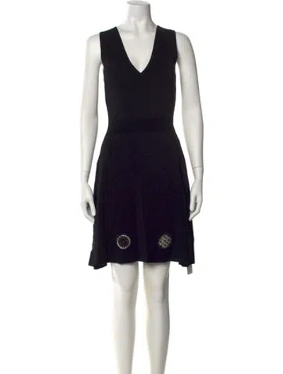 Pre-owned Sandro V-neck Mini Dress In Black