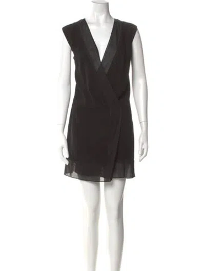 Pre-owned Sandro V-neck Mini Dress In Black