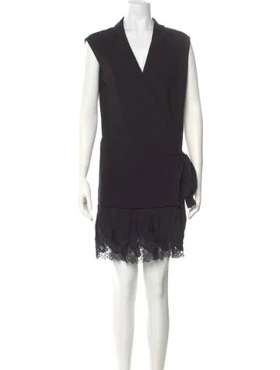 Pre-owned Sandro V-neck Mini Dress In Black