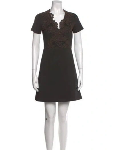Pre-owned Sandro V-neck Mini Dress In Black