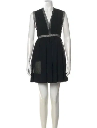 Pre-owned Sandro V-neck Mini Dress In Black