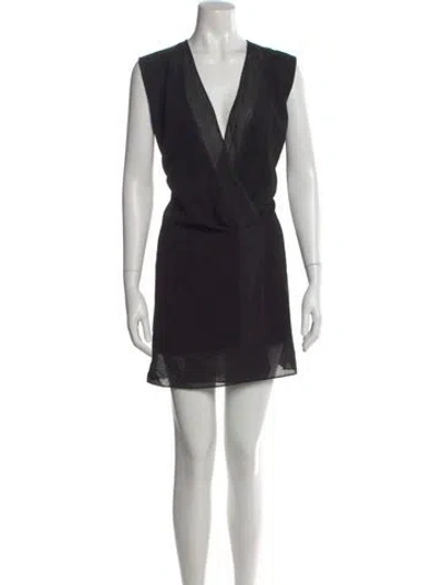 Pre-owned Sandro V-neck Mini Dress In Black