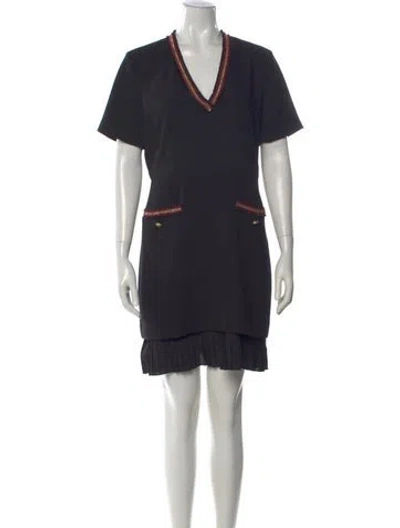 Pre-owned Sandro V-neck Mini Dress In Black