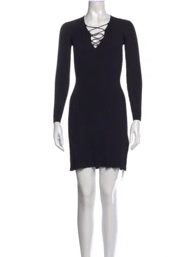 Pre-owned Sandro V-neck Mini Dress In Black