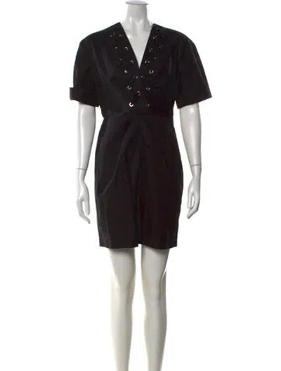Pre-owned Sandro V-neck Mini Dress In Black