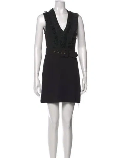 Pre-owned Sandro V-neck Mini Dress In Black