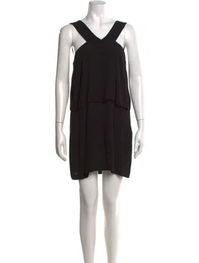 Pre-owned Sandro V-neck Mini Dress In Black