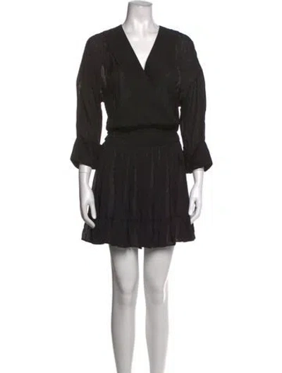 Pre-owned Sandro V-neck Mini Dress In Black