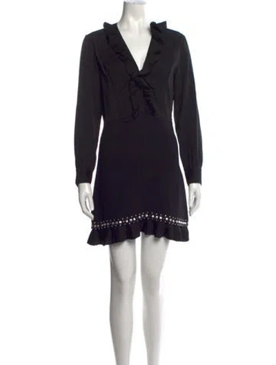 Pre-owned Sandro V-neck Mini Dress In Black
