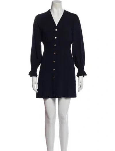 Pre-owned Sandro V-neck Mini Dress In Blue